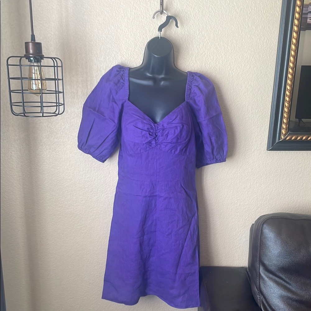 The Drop Women's Nala Purple Twist-Front 100% Linen Mini Dress Size S